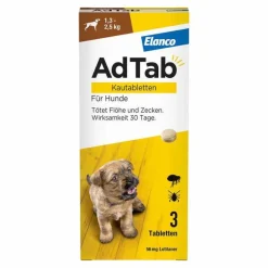 Discount Adtab ™ Kautabletten für sehr kleine Hunde 56 mg 1,3 bis 2,5 kg, 3 St
