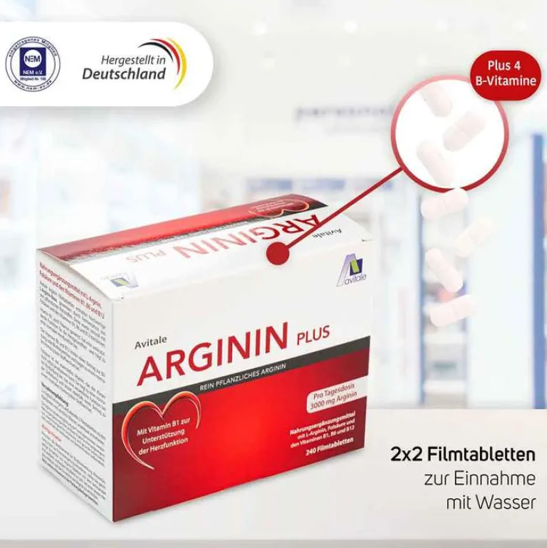 Online Arginin plus Vitamin B1 + B6 + B12 + Folsäure Filmtabletten , 240 St Aminosäuren|Vitamine Fürs Herz