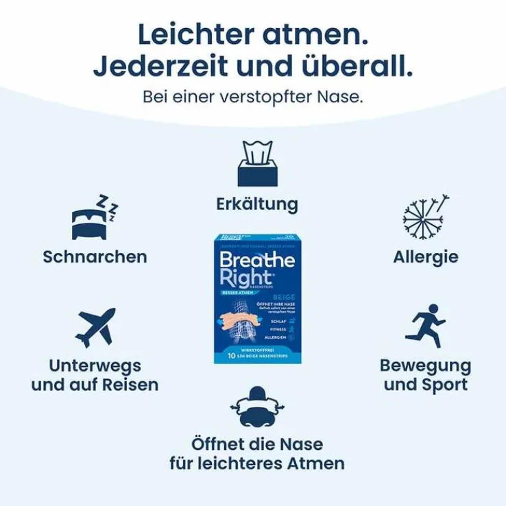Besser Atmen Breathe Right® Nasenpflaster normal beige, 30 St