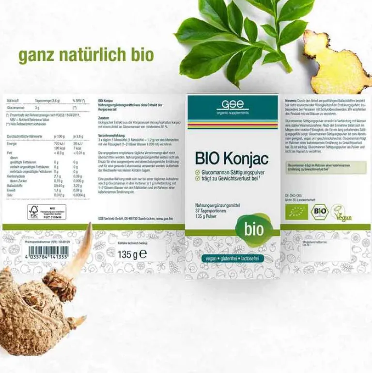 Outlet Bio Konjac Glucomannan Sättigungspulver, 135 g Sonstige Bio Produkte