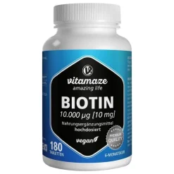 Biotin 10 mg hochdosiert vegan Tabletten, 180 St