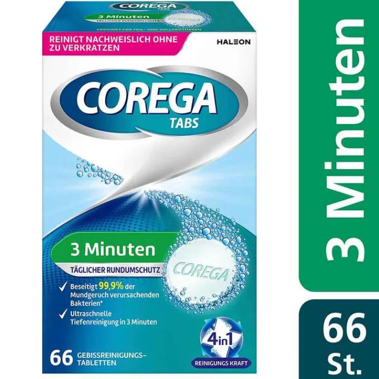 COREGA TABS 3 Minuten, für herausnehmbaren Zahnersatz/ dritte Zähne, 66 St