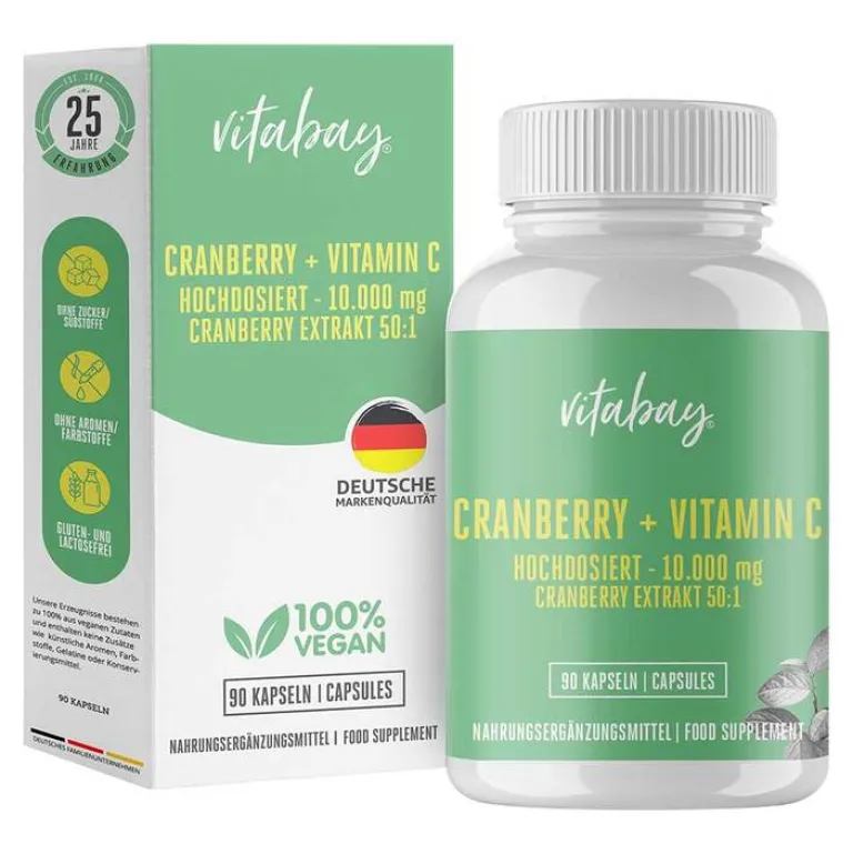 Outlet Cranberry + Vitamin C 10.000 mg hochdosiert Kapseln, 90 St Vitamin C (Ascorbinsäure)