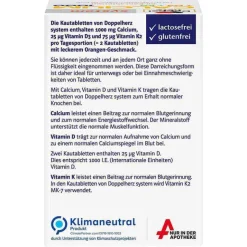 Sale Calcium 1000 + D3 + K2 system Kautabletten, 60 St Vitamin K|Vitamin D (Colecalciferol)