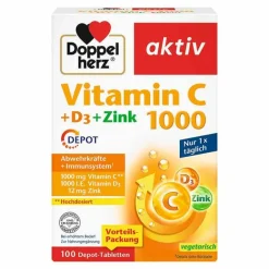 Hot Doppelherz Vitamin C 1000 + D3 + Zink Depot Tabletten, 100 St