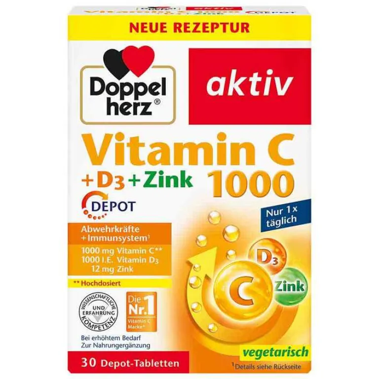 Best Vitamin C 1000 + D3 + Zink Depot Tabletten, 30 St Zink|Vitamin D (Colecalciferol)