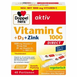 New Doppelherz Vitamin C 1000 + D3 + Zink Direct Pellets, 40 St