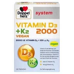 Doppelherz Vitamin D3 2000 + K2 system Tabletten, 120 St
