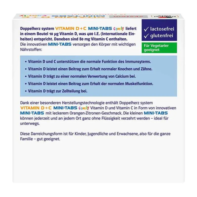Sale Doppelherz Vitamin D + C Mini-Tabs family system, 20 St Vitamin D (Colecalciferol)|Vitamin C (Ascorbinsäure)