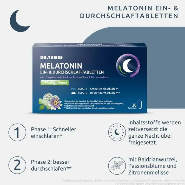 Melatonin Ein- & Durchschlaf-Tabletten, 30 St Melatonin Tabletten