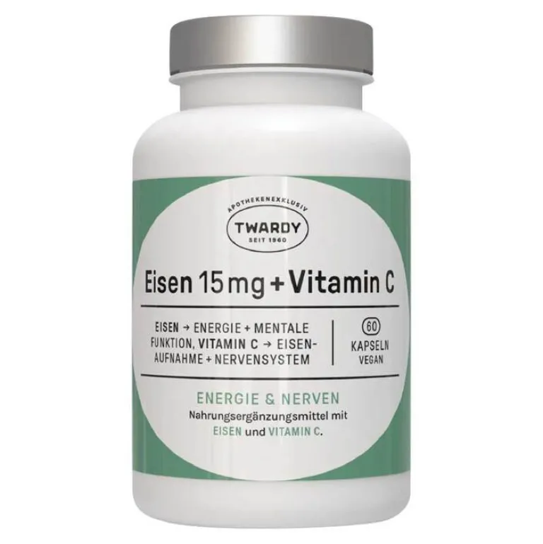 New Eisen 15 mg + Vitamin C vegan Kapseln, 60 St Vitamin C (Ascorbinsäure)