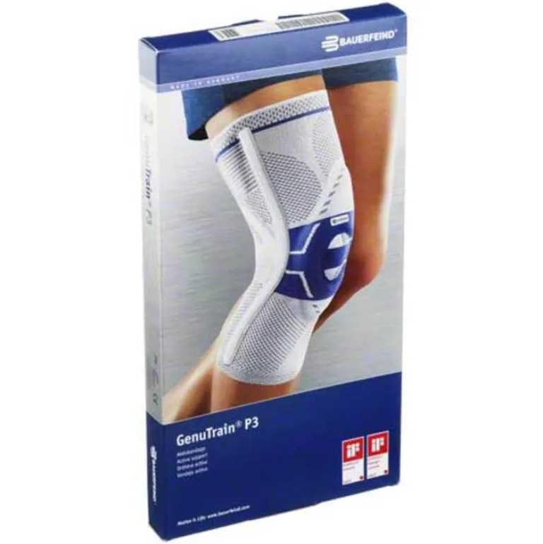 New Bauerfeind Genutrain Kniebandage P3 links Größe 3 titan, 1 St