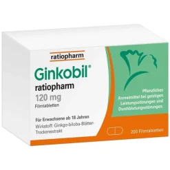 Discount ratiopharm 120mg mit Ginkgo biloba, 200 St Ginkgo|Durchblutungs Tabletten