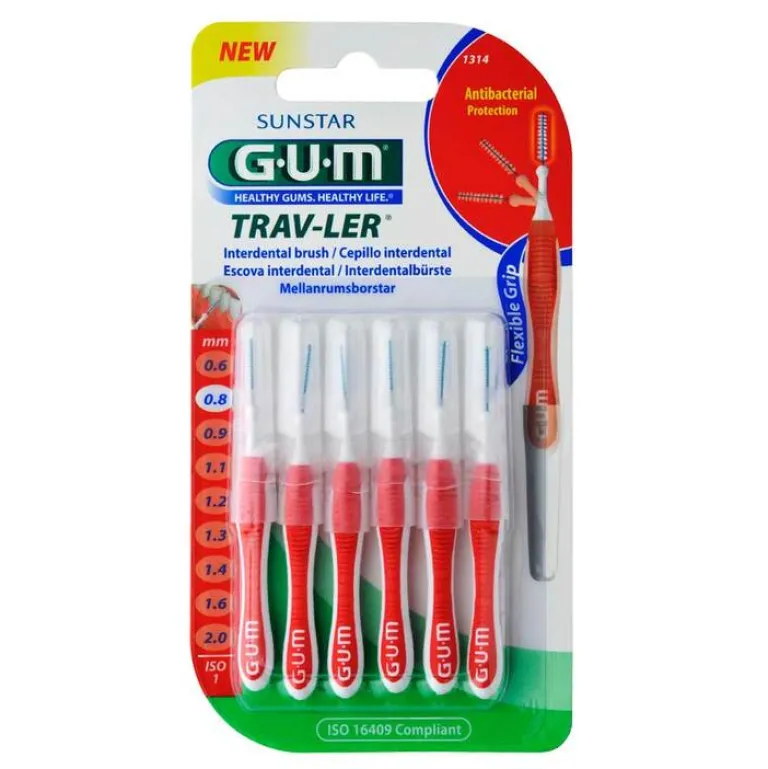 Outlet Trav-Ler 0,8mm Kerze rot Interdental + 6Kappen, 6 St Zwischenraumreinigung