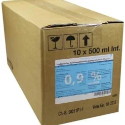 Discount Kochsalzlösung 0,9% Glasflasche Infusionslösung, 10X500 ml