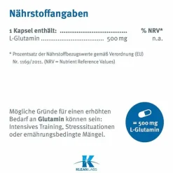 L-Glutamin 500 mg Kapseln, 60 St Aminosäuren