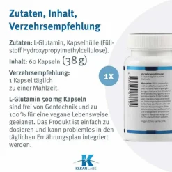 L-Glutamin 500 mg Kapseln, 60 St Aminosäuren