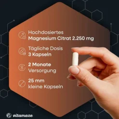 Clearance Vitamaze Magnesiumcitrat 360 mg vegan Kapseln, 180 St