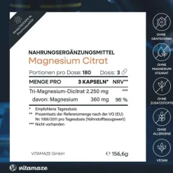 Clearance Vitamaze Magnesiumcitrat 360 mg vegan Kapseln, 180 St