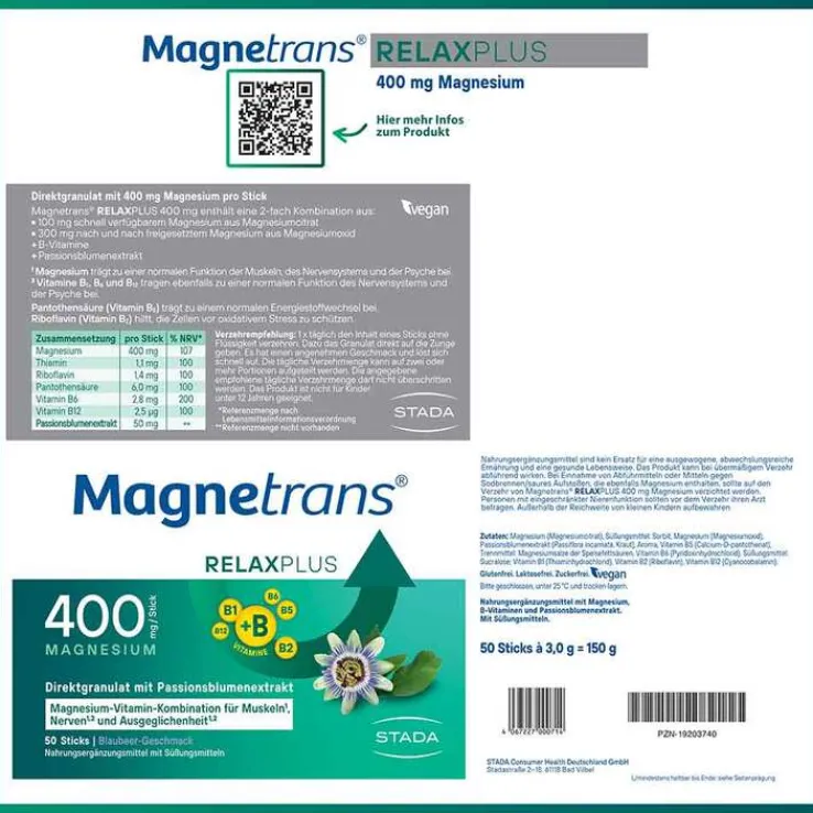Magnetrans Relax + 400 mg Granulat Sticks Blaubeere, 50 St
