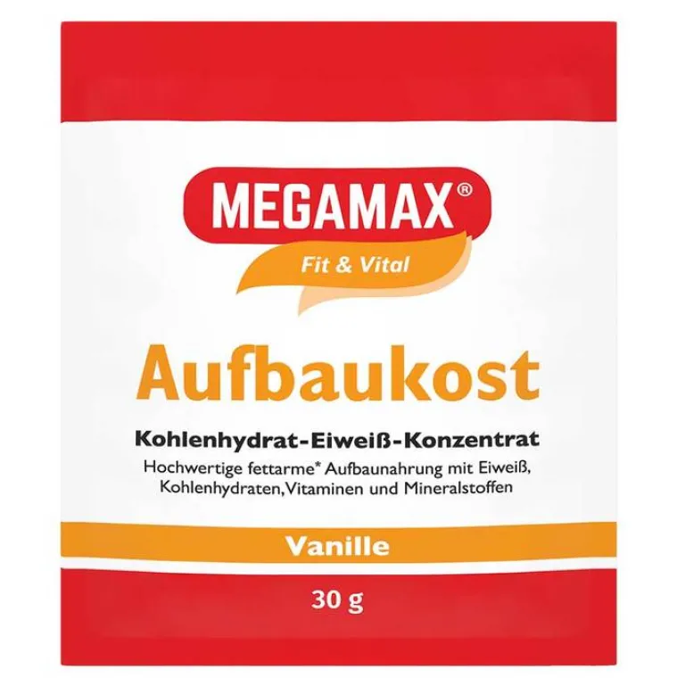 Clearance Megamax Aufbaukost Vanille Pulver, 30 g Eiweiß
