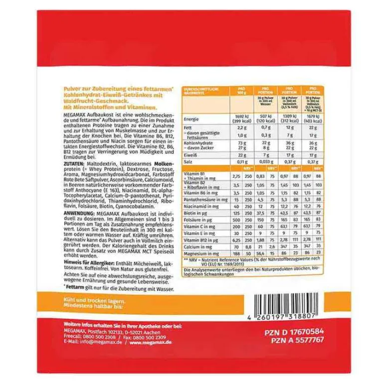 Clearance Megamax Aufbaukost Waldfrucht Pulver, 30 g Sonstige Aufbaupräparate