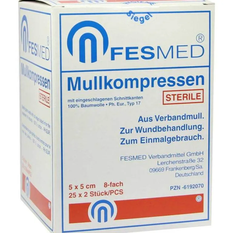 Online Mullkompressen ES 5x5 cm steril 8-fach, 25X2 St Sterile Kompressen