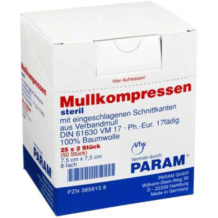 Mullkompressen 7,5x7,5 cm 8-fach steril, 25X2 St
