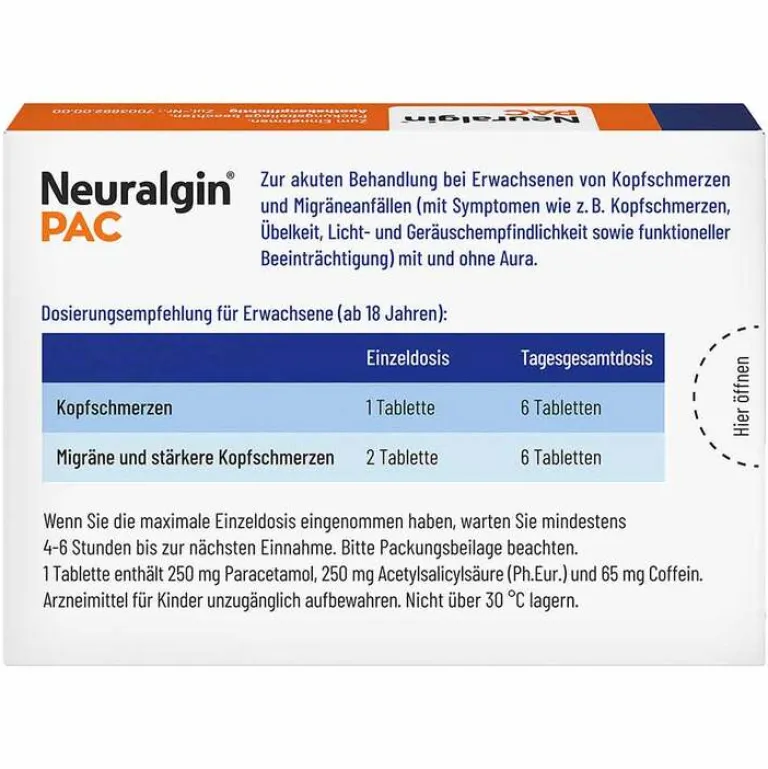 Discount ® PAC bei Kopfschmerzen und Migräne Tabletten , 20 St Paracetamol|Migräne Tabletten
