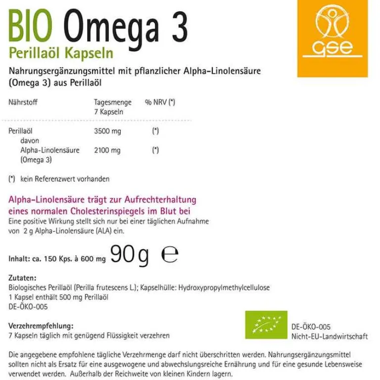 Discount GSE Omega 3 Perillaöl biologische Kapseln, 150 St