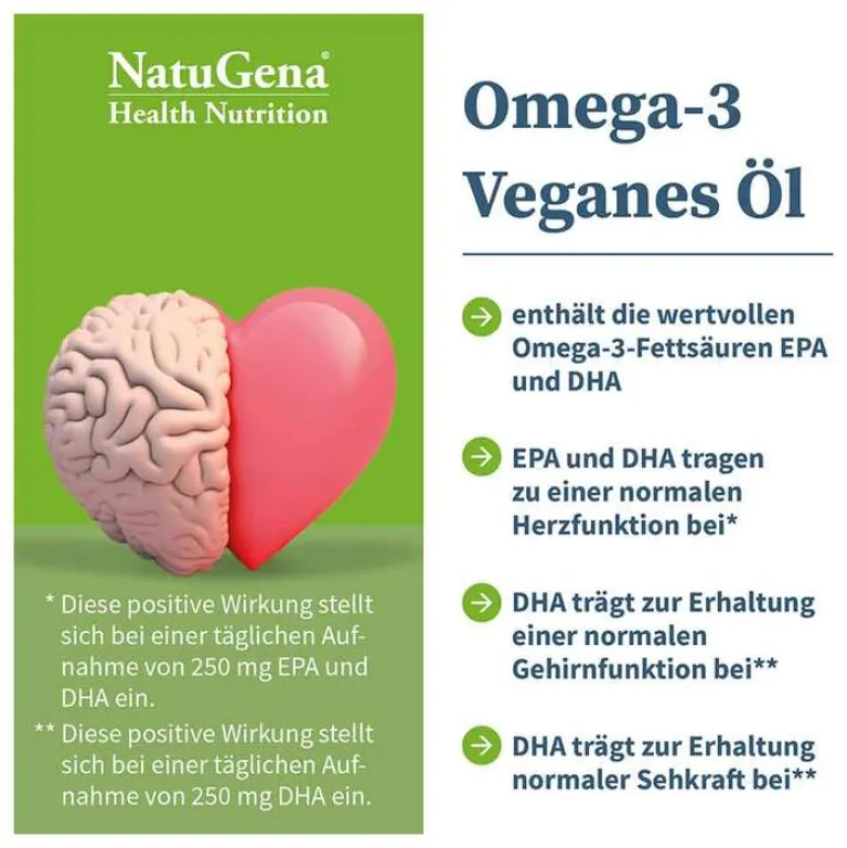 Best Natugena Omega-3 Vegan 2200mg mit 1351 DHA 672 EPA Algenöl Öl, 100 ml