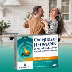 Omeprazol HEUMANN 20 mg bei Sodbrennen magensaftresistent Hartk., 14 St