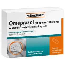Hot Omeprazol SK 20 mg magensaftresistent Hartkapseln, 7 St Sodbrennen Medikamente