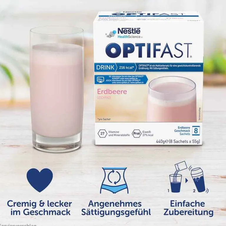 Online Optifast home Drink Erdbeere Pulver, 8X55 g