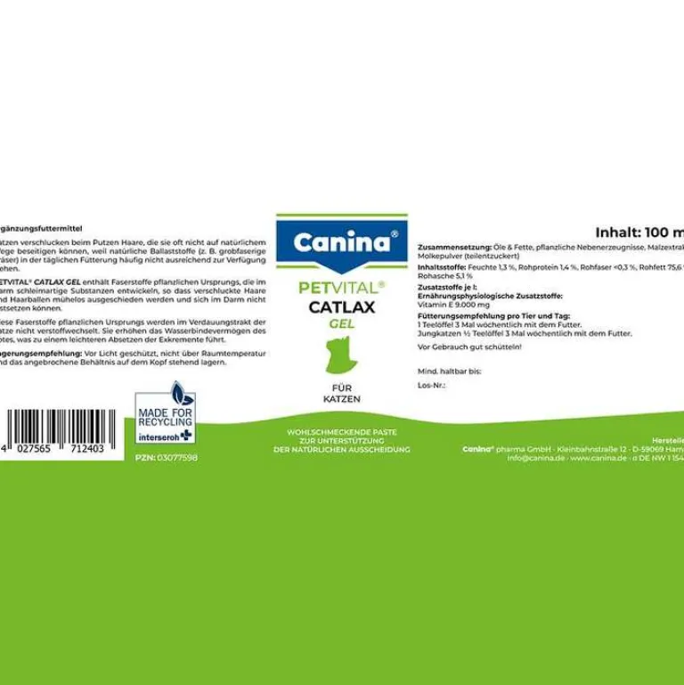 Outlet Canina Petvital Catlax Gel vet. (für Tiere), 100 g