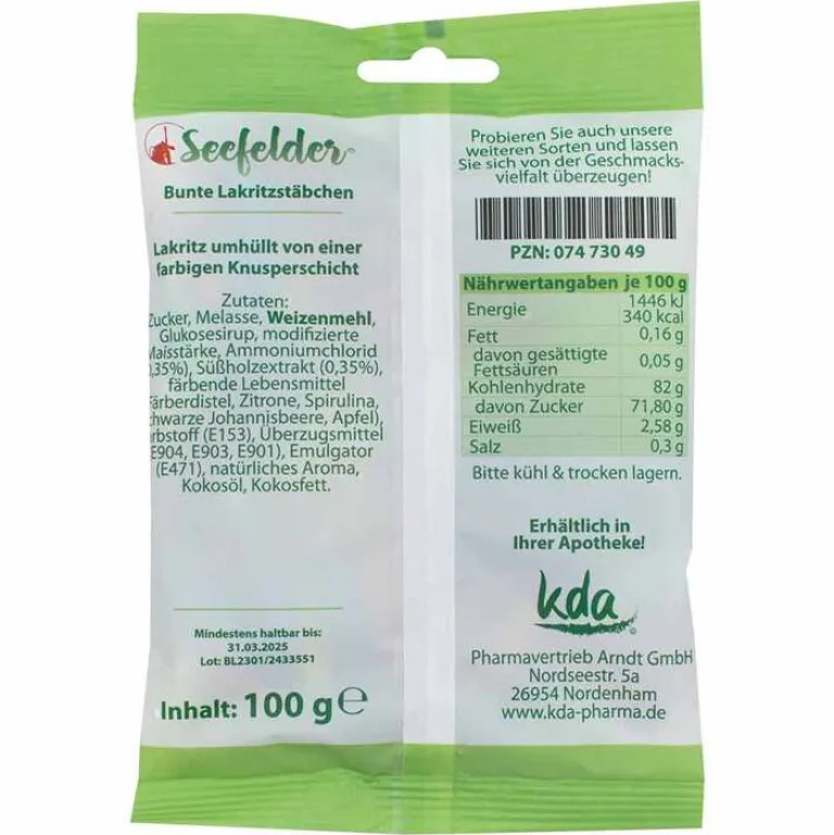 Clearance Seefelder Bunte Lakritzstäbchen , 100 g Lakritz