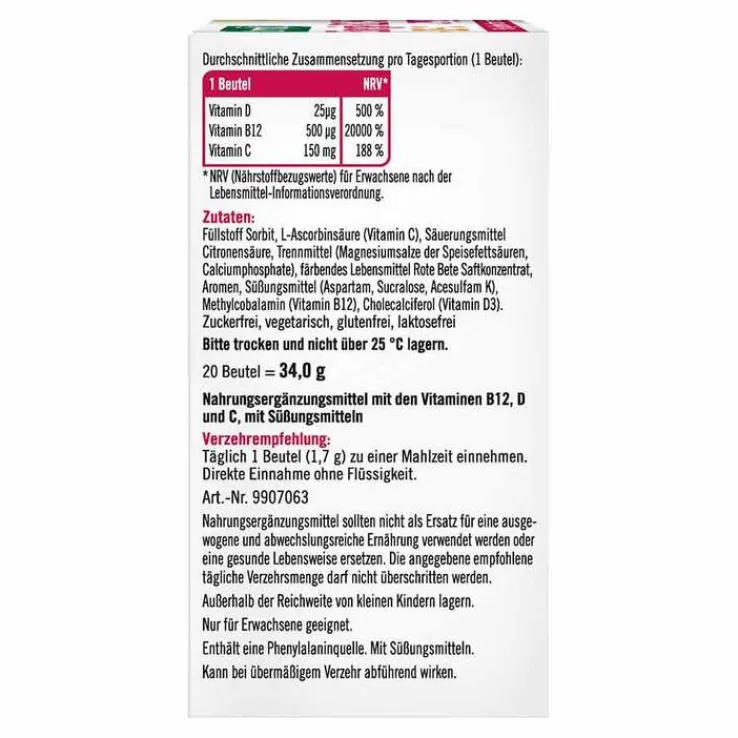 Taxofit Energie B12 500 + D3 + C Direkt Granulat, 20 St