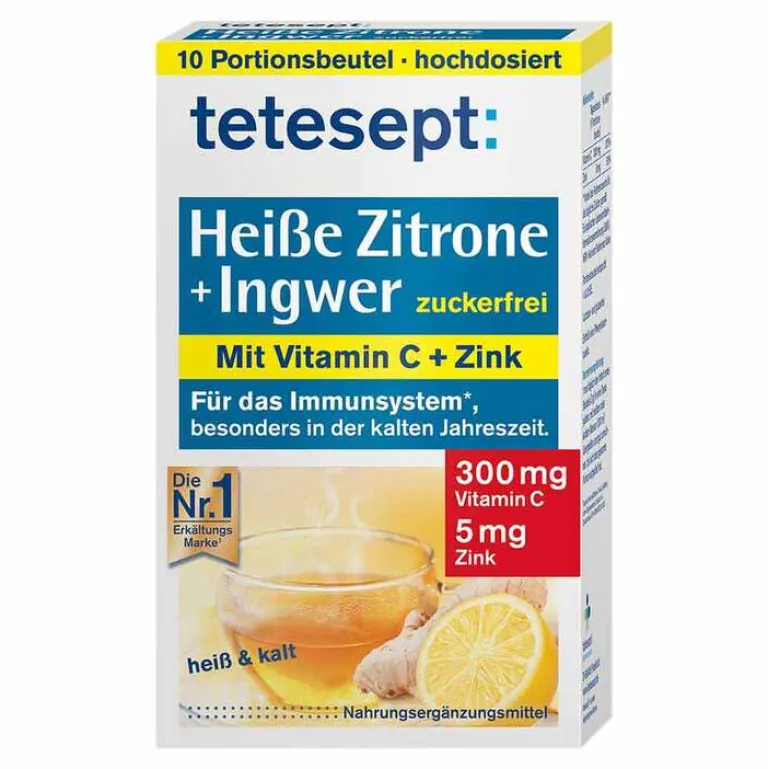 Discount Tetesept Heiße Zitrone mit Ingwer zuckerfrei Pulver, 10X3 g
