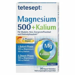 Tetesept Magnesium 500 + Kalium Tabletten, 30 St