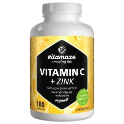 Vitamin C 1000 mg hochdosiert + Zink vegan Tabletten, 180 St