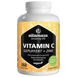Outlet Vitamin C Gepuffert 1000 mg hochdosiert + Zink Tabletten , 360 St Vitamin C (Ascorbinsäure)