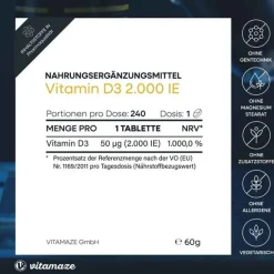 Vitamin D3 2.000 I.E. vegetarisch Tabletten, 240 St Vitamin D (Colecalciferol)