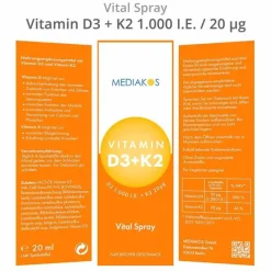 Vitamin D3 + K2 1000 I.E. 20 µg Mediakos Vital Spray, 20 ml