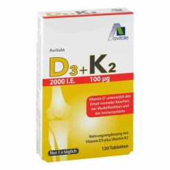 Outlet Vitamin D3 + K2 2000 I.E. Tabletten, 120 St Vitamin D (Colecalciferol)