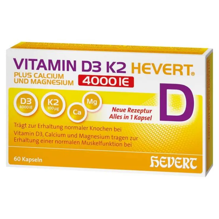 Vitamin D3 K2 Hevert + Calcium und Magnes.ium 4000 IE Kapseln , 60 St