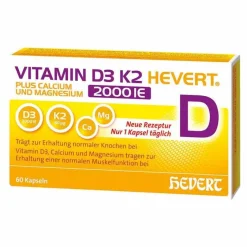 New Vitamin D3 K2 + Calcium und Magnesium 2000 IE Kapseln , 60 St Vitamin D (Colecalciferol)|Magnesium