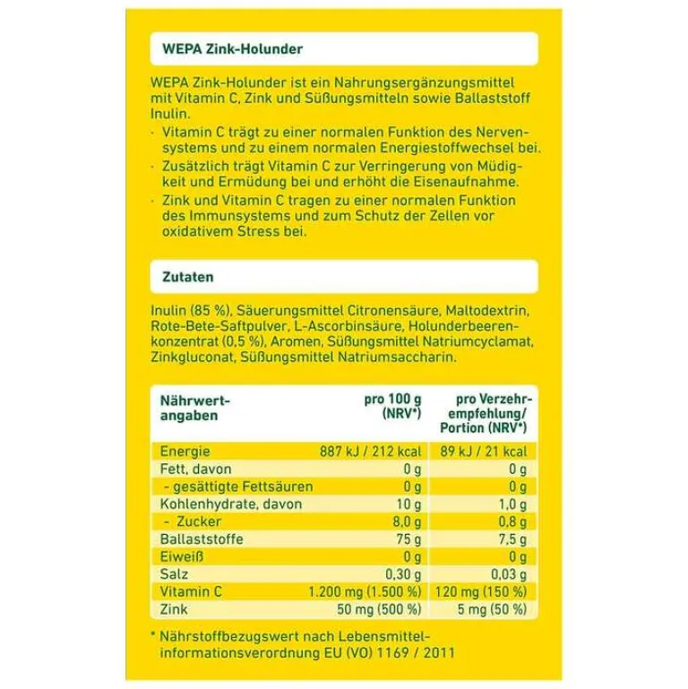 Online Zink Holunder + Vitamin C + Zink zuckerfrei Pulver, 10X10 g Vitamin C (Ascorbinsäure)