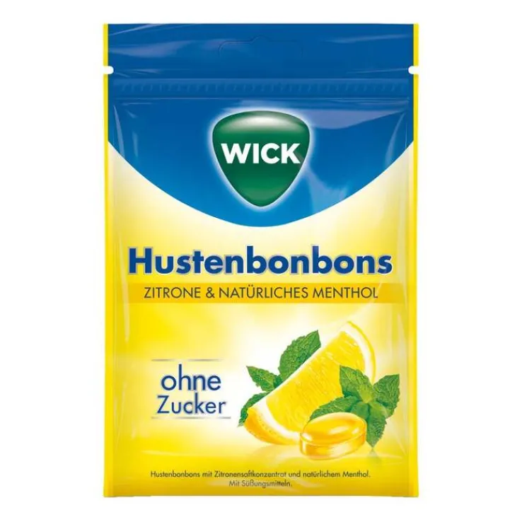 WICK Zitrone & nat.Menthol Bonbons ohne Zucker Beutel, 72 g