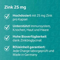 New R(h)ein Nutrition Zink 25 mg Immunsystem Plus hochdosiert + vegan Kapseln , 120 St