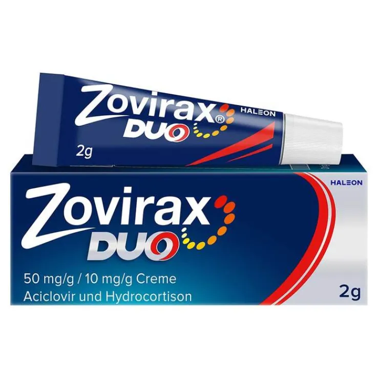 Zovirax® DUO Creme bei Lippenherpes. 5 % Aciclovir, 1 % Hydrocortison, 2 g